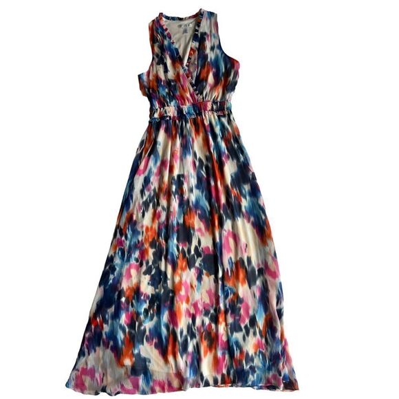 London Times Tie Dye Rainbow Watercolor Gender Reveal Maxi Sleeveless Dress sz 8 - Picture 5 of 10